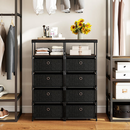 Dresser with 3/4 Drawers Fabric Storage Tower with Wood Top and Metal Frame-L