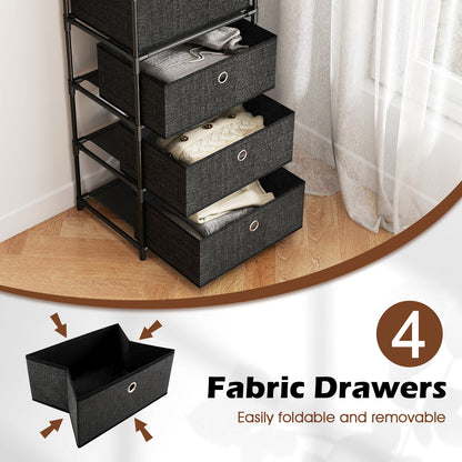 Dresser with 3/4 Drawers Fabric Storage Tower with Wood Top and Metal Frame-L