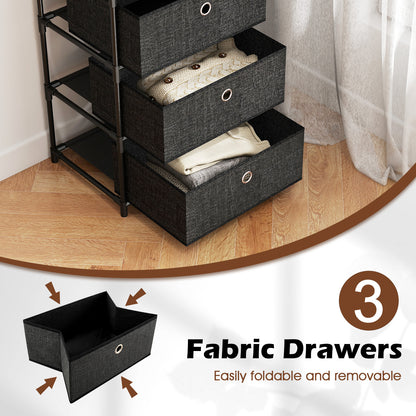 Dresser with 3/4 Drawers Fabric Storage Tower with Wood Top and Metal Frame-M