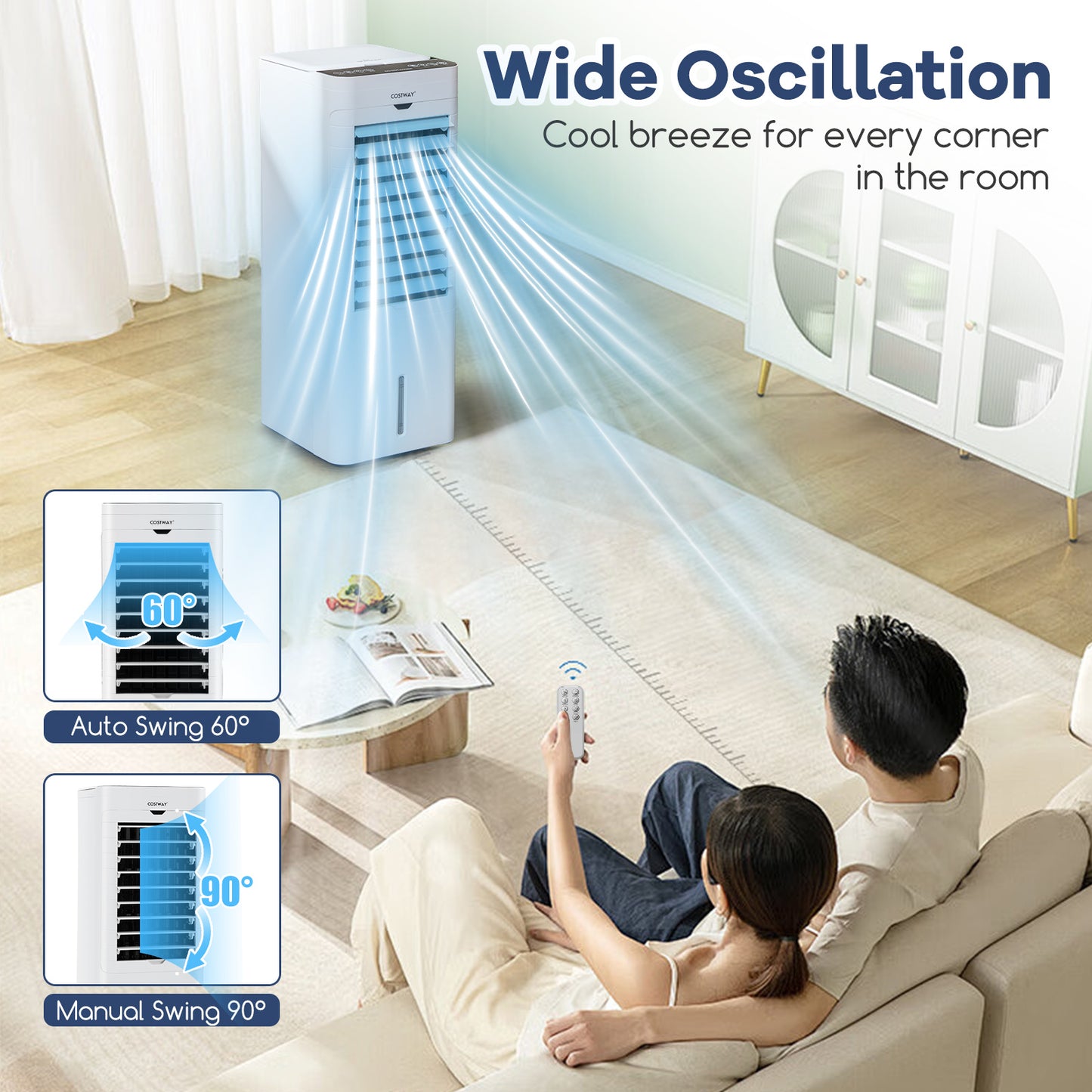 Evaporative Air Cooler and Heater with 3 Modes 3 Speeds and 2 Ice Boxes-White