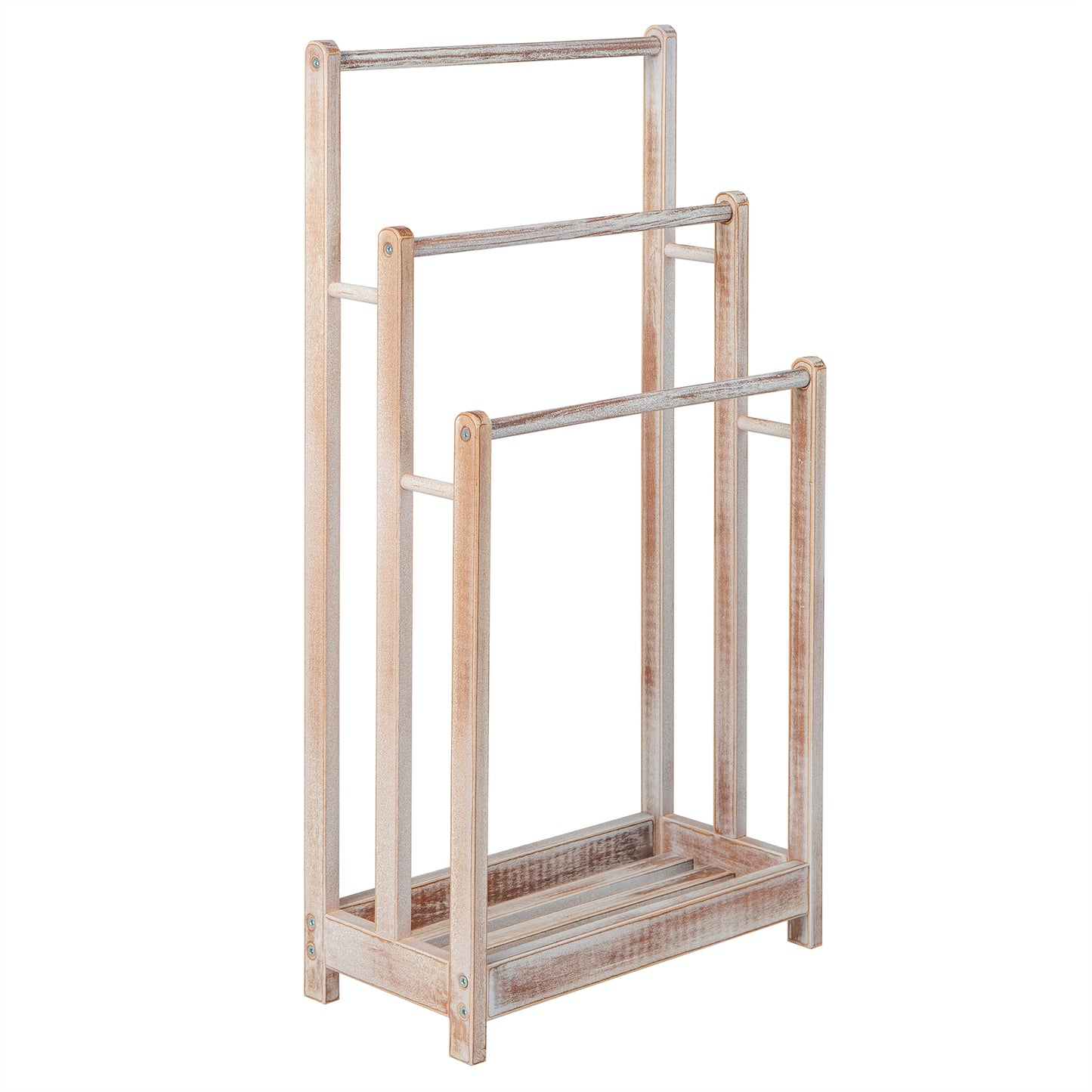 Freestanding Towel Rack 3-Bar Hand Towel Drying Stand with Bottom Storage Shelf-White