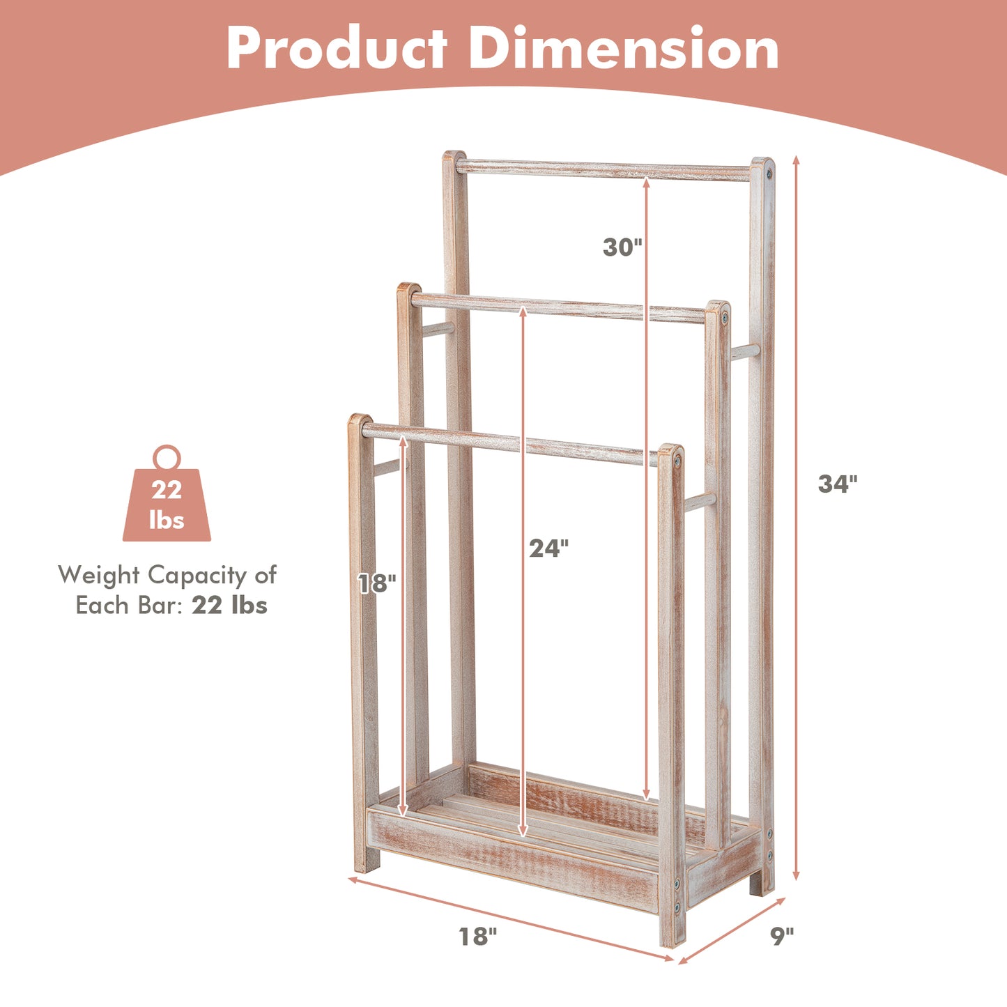 Freestanding Towel Rack 3-Bar Hand Towel Drying Stand with Bottom Storage Shelf-White