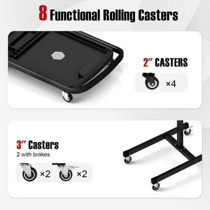 2-in-1 Rolling Tool Tray Height Adjustable Work Table with Detachable Part Tray-Black