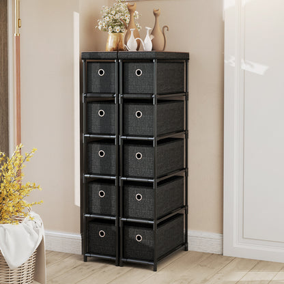 Narrow Dresser with 5 Drawers Slim Storage Tower with Metal Frame-Black
