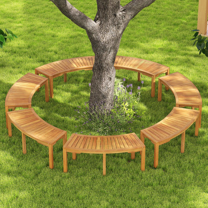 Set of 2 Outdoor Bench Acacia Wood Curved Garden Bench 2-Person