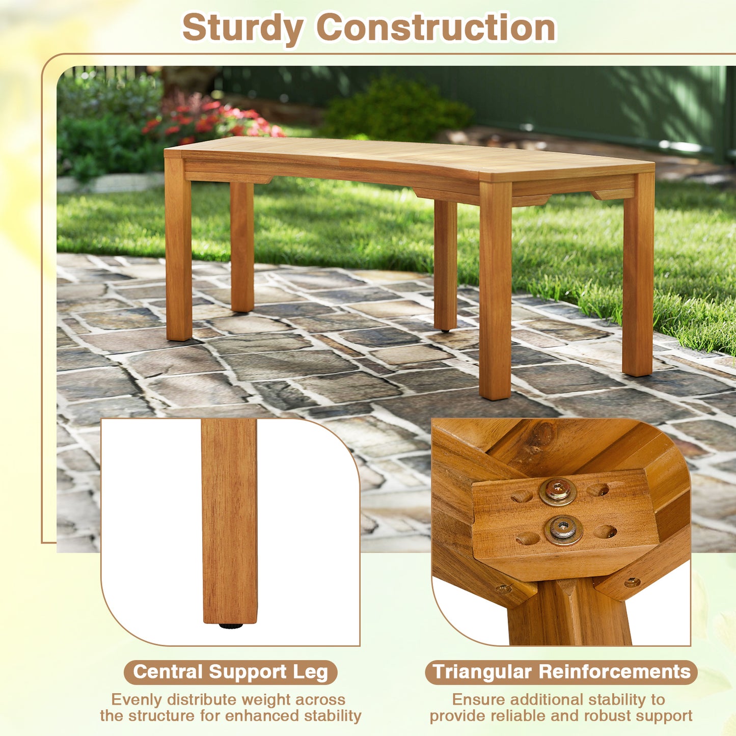 Set of 2 Outdoor Bench Acacia Wood Curved Garden Bench 2-Person