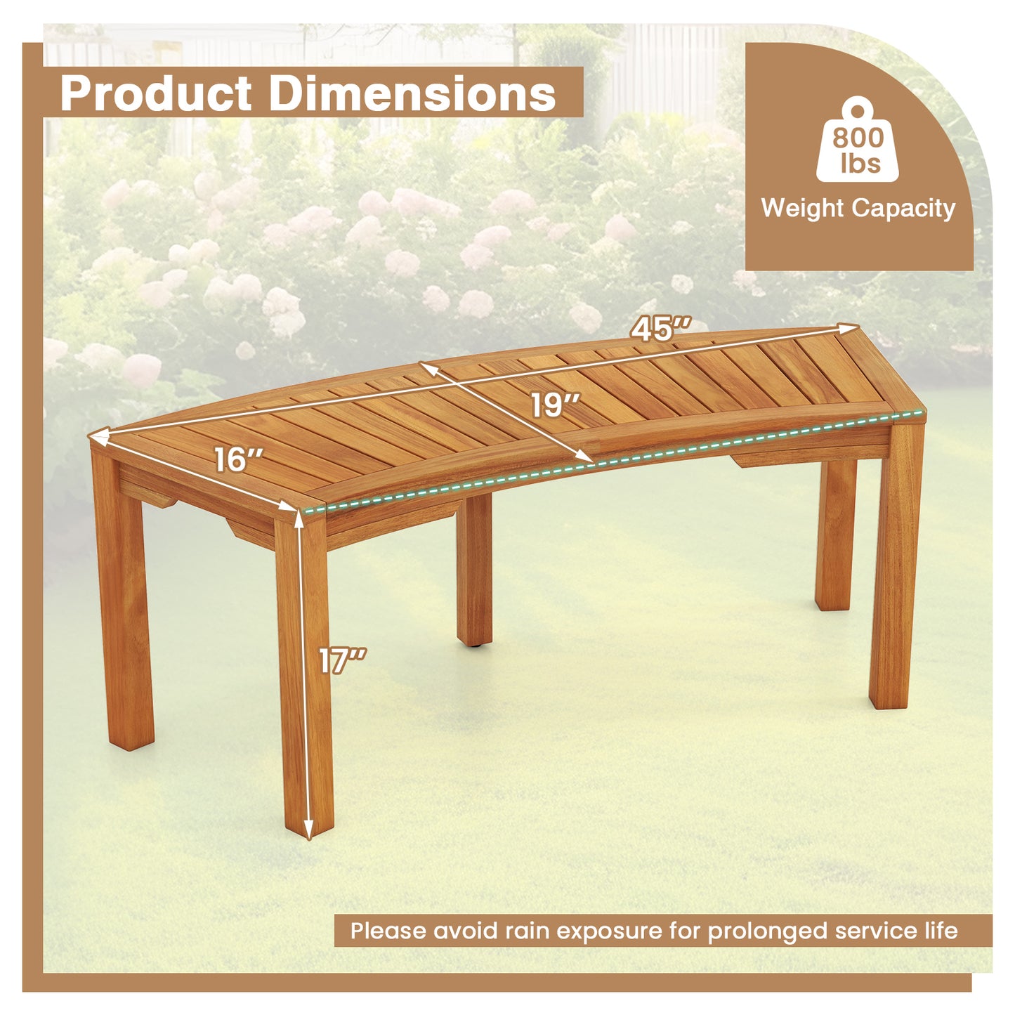 Set of 2 Outdoor Bench Acacia Wood Curved Garden Bench 2-Person