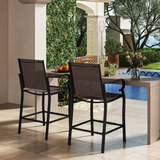 Outdoor Counter Height Bar Stools Set of 2 with Breathable Mesh Fabric