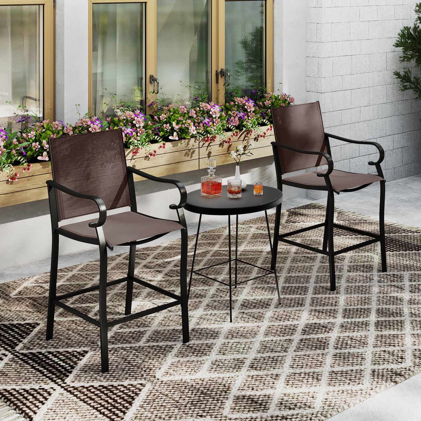 Outdoor Counter Height Bar Stools Set of 2 with Breathable Mesh Fabric