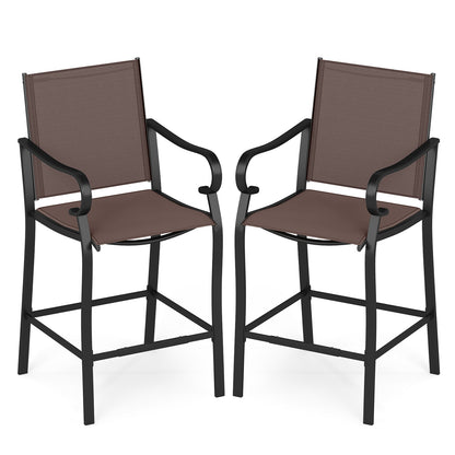 Outdoor Counter Height Bar Stools Set of 2 with Breathable Mesh Fabric