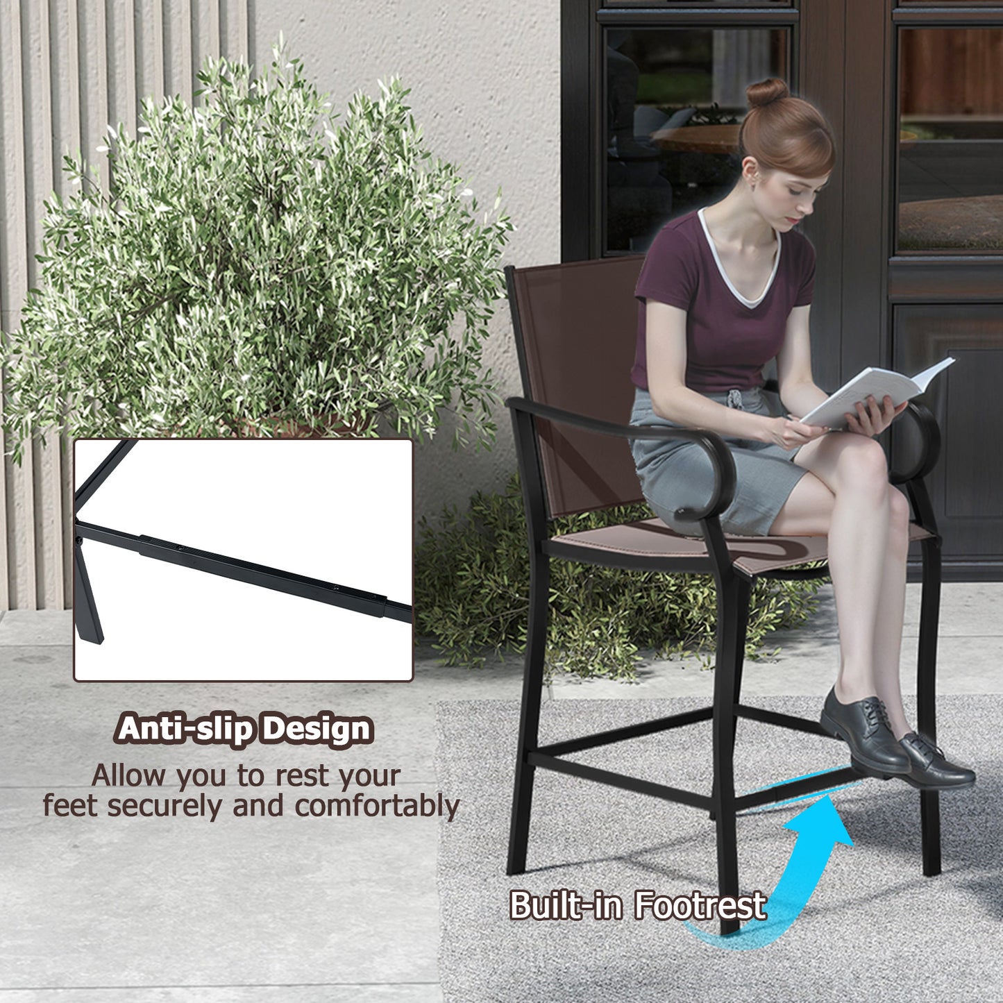 Outdoor Counter Height Bar Stools Set of 2 with Breathable Mesh Fabric