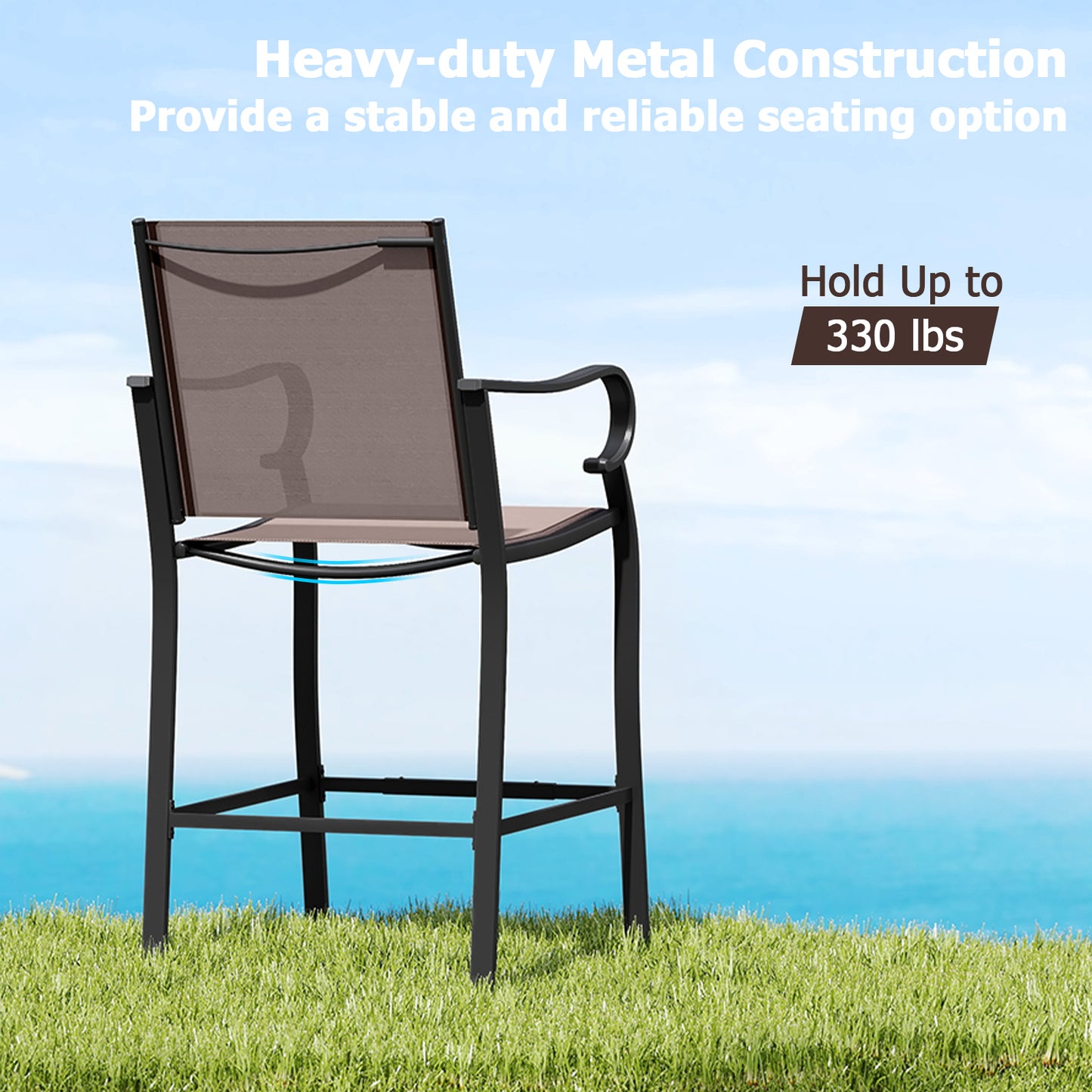 Outdoor Counter Height Bar Stools Set of 2 with Breathable Mesh Fabric