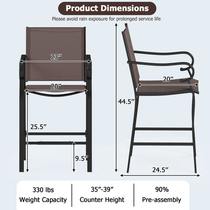 Outdoor Counter Height Bar Stools Set of 2 with Breathable Mesh Fabric