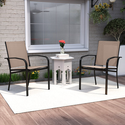 Outdoor Dining Chairs Set of 2 with High Back and Metal Frame-Light Brown