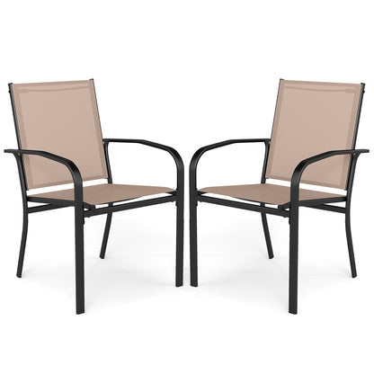 Outdoor Dining Chairs Set of 2 with High Back and Metal Frame-Light Brown