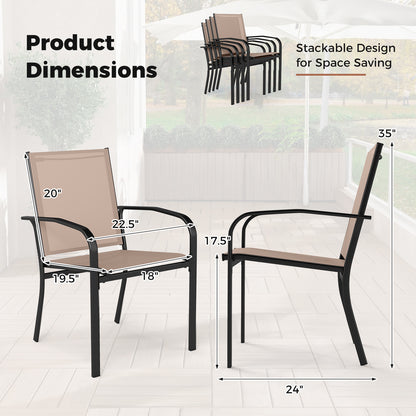 Outdoor Dining Chairs Set of 4 with High Back and Metal Frame-Light Brown