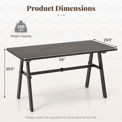 Outdoor Dining Tale for 6 with 1.93 Inch Umbrella Hole for Garden-Dark Brown
