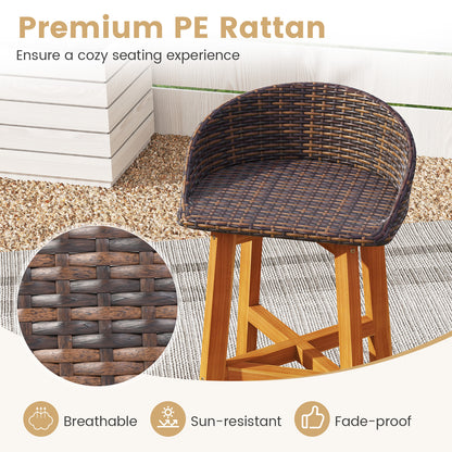 Outdoor Faux Rattan Bar Chairs Set of 2 with Ergonomic Backrests and Footrests-Brown