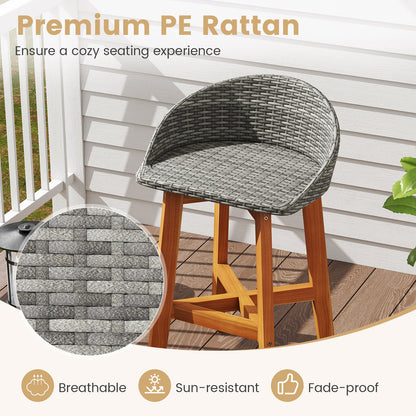 Outdoor Faux Rattan Bar Chairs Set of 2 with Ergonomic Backrests and Footrests-Gray