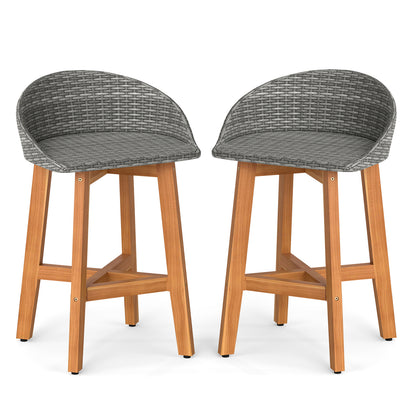 Outdoor Faux Rattan Bar Chairs Set of 2 with Ergonomic Backrests and Footrests-Gray