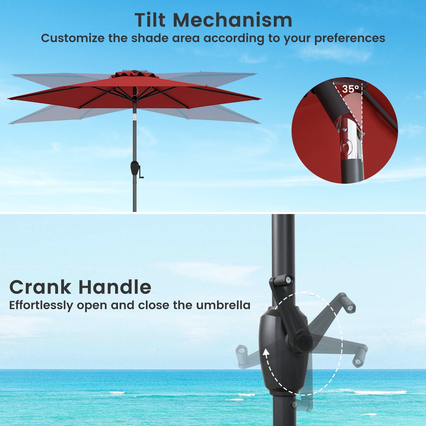 7.5 feet Outdoor Patio Heavy Duty Market Umbrella with Push Button Tilt-Burgundy