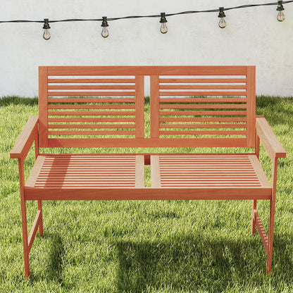 Outdoor Wooden Bench 2-Person Patio Bench with Slatted Backrest and Seat