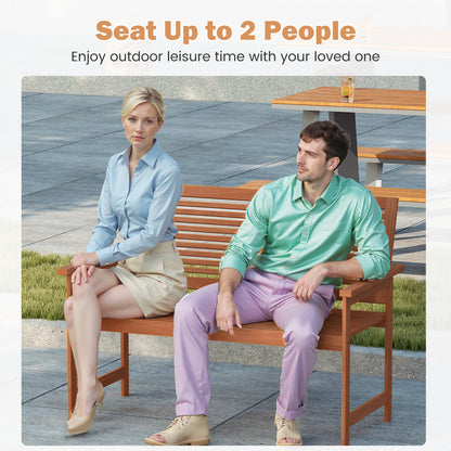 Outdoor Wooden Bench 2-Person Patio Bench with Slatted Backrest and Seat