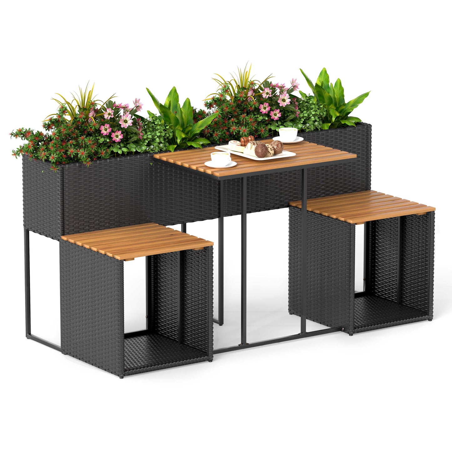 Patio Furniture Set with Raised Garden Bed for Porch and Yard