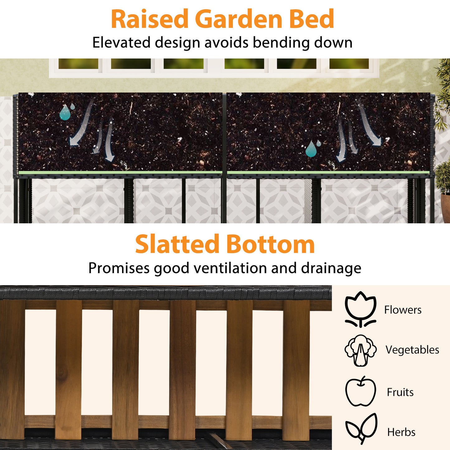 Patio Furniture Set with Raised Garden Bed for Porch and Yard
