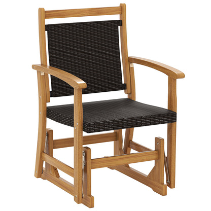 Patio Rattan Glider Chair with Acacia Wood Frame and Wicker Seat Back
