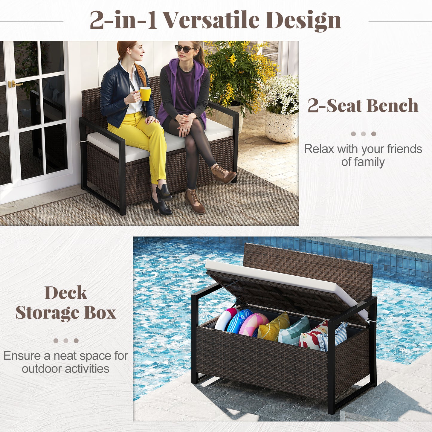 Patio Storage Bench-Mix Brown and Off White