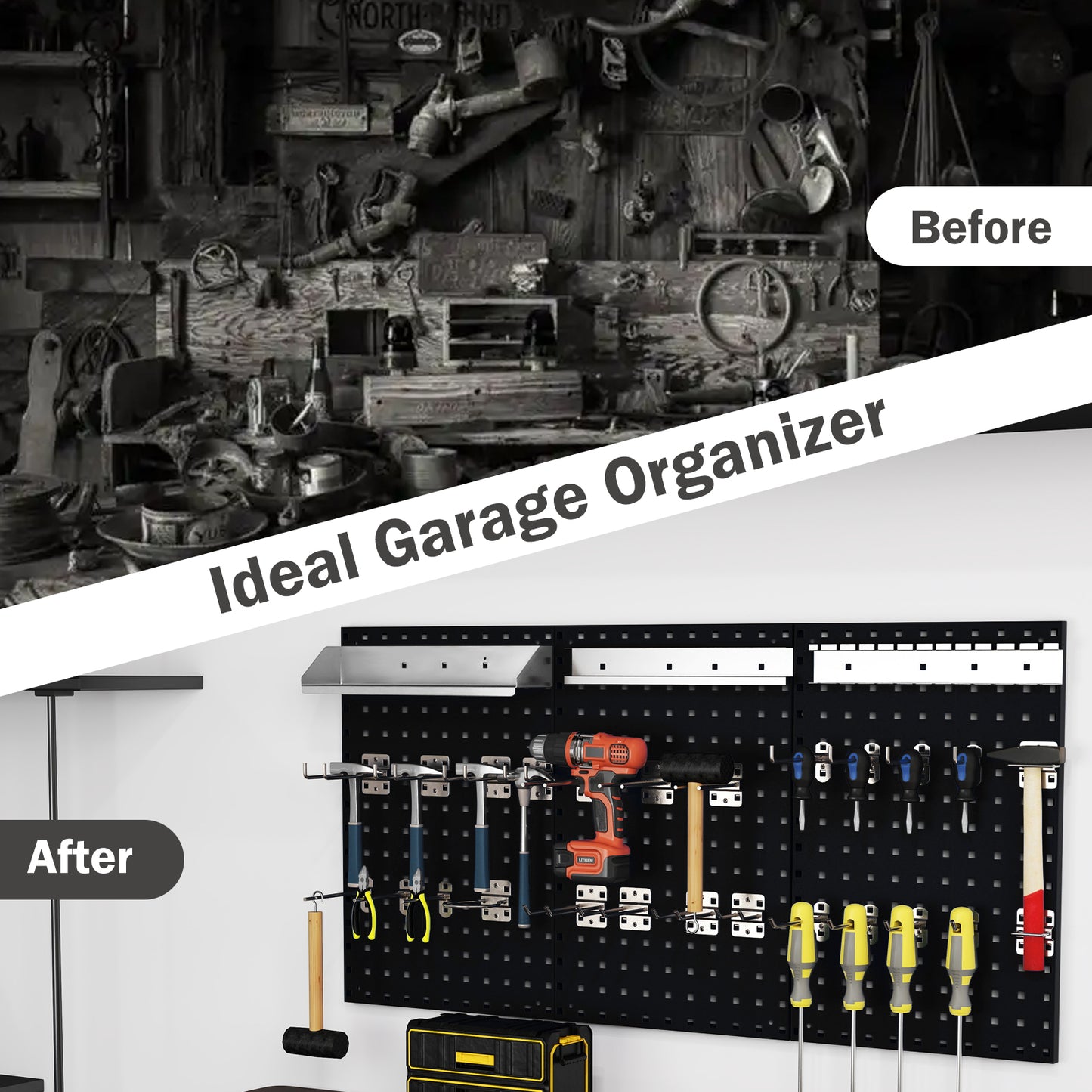 Wall-Mounted Pegboard Kit with 3 Pegboards for Garage Workshop-Black