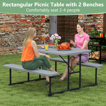 Picnic Table Bench Set for 2-4 People Outdoor Rectangular Camping Dining Table-Gray