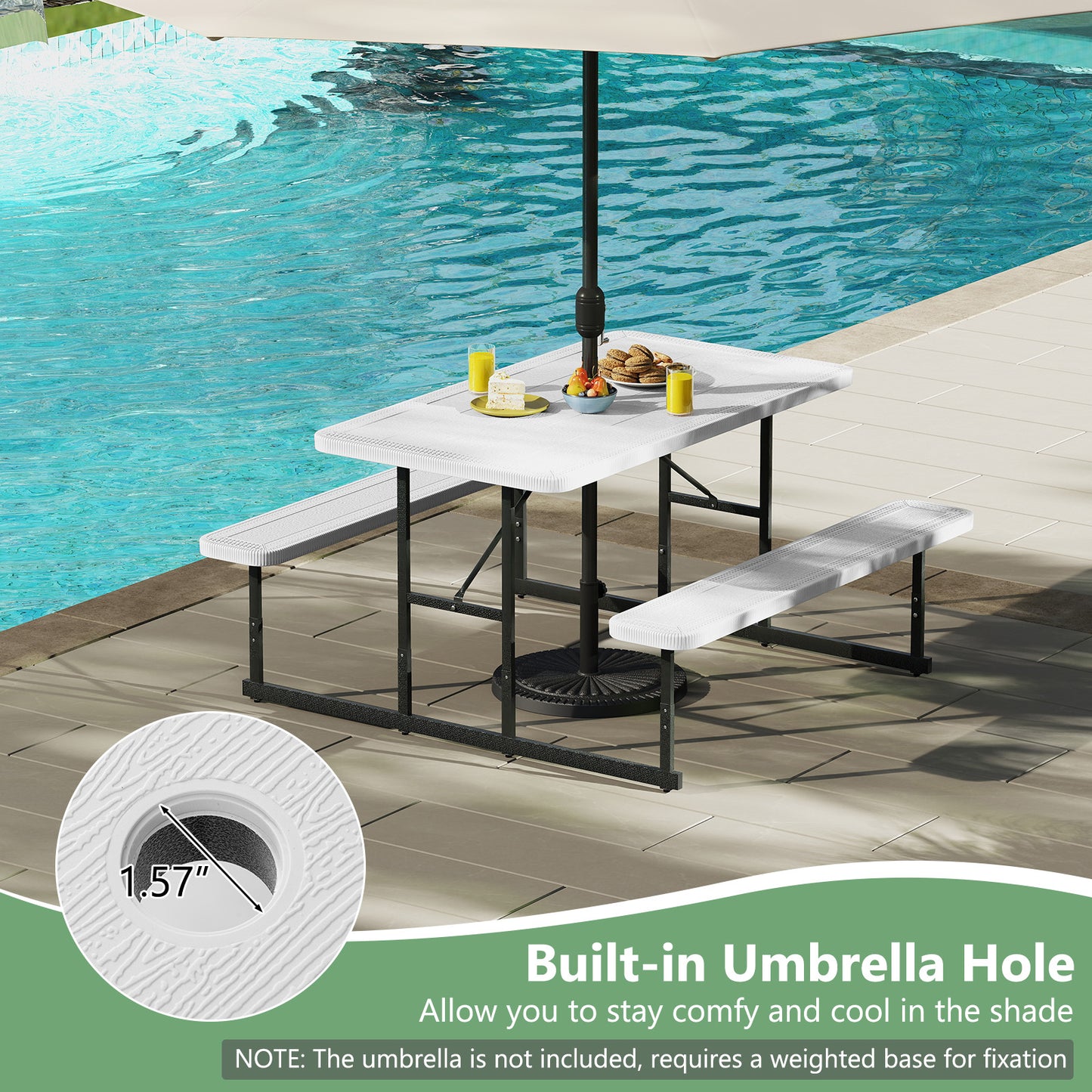 Picnic Table Bench Set for 2-4 People Outdoor Rectangular Camping Dining Table-White