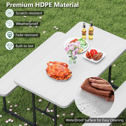 Picnic Table Bench Set for 2-4 People Outdoor Rectangular Camping Dining Table-White