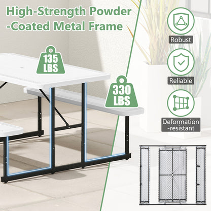 Picnic Table Bench Set for 2-4 People Outdoor Rectangular Camping Dining Table-White