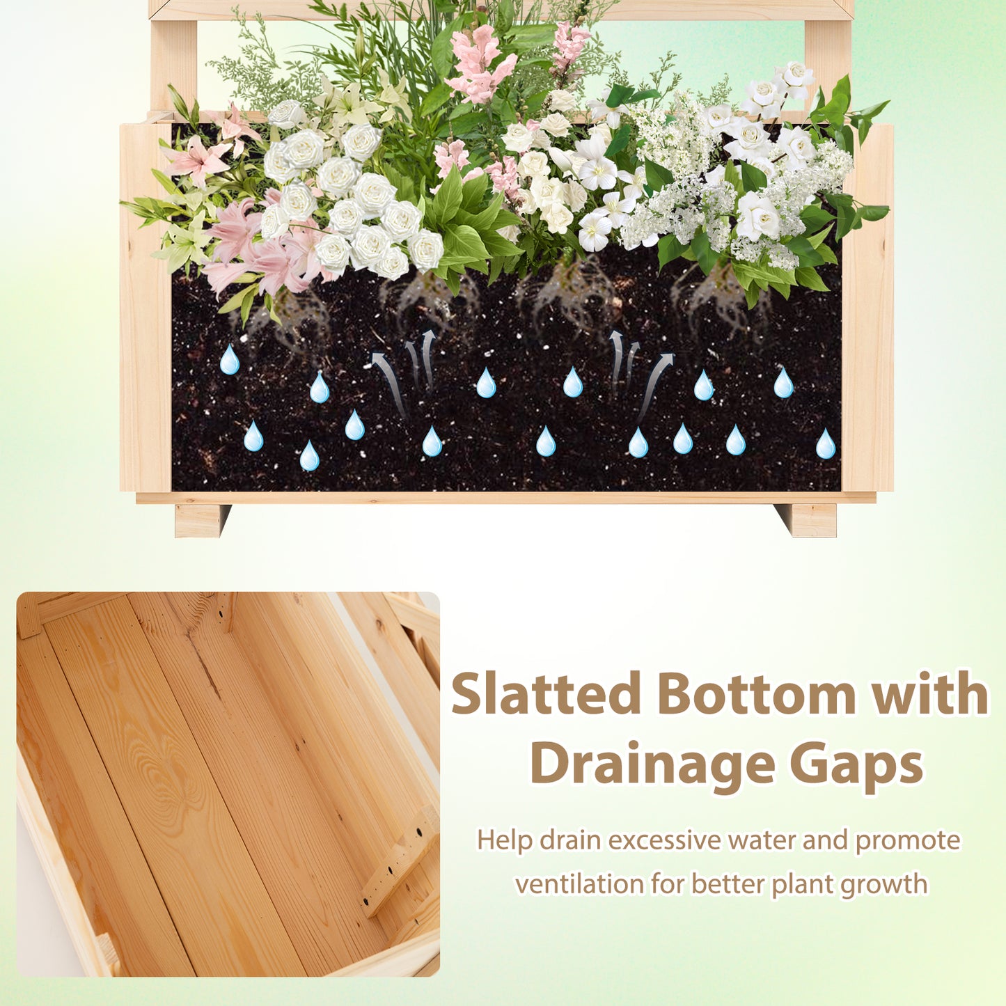 Raised Garden Bed Wooden Elevated Planter Box with Lattice Trellis-S
