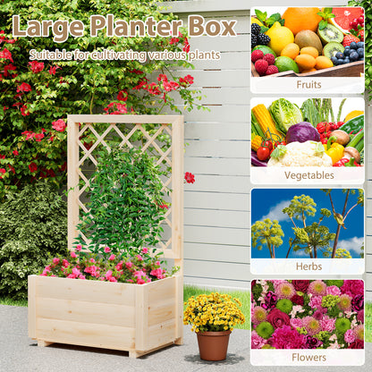 Raised Garden Bed Wooden Elevated Planter Box with Lattice Trellis-S