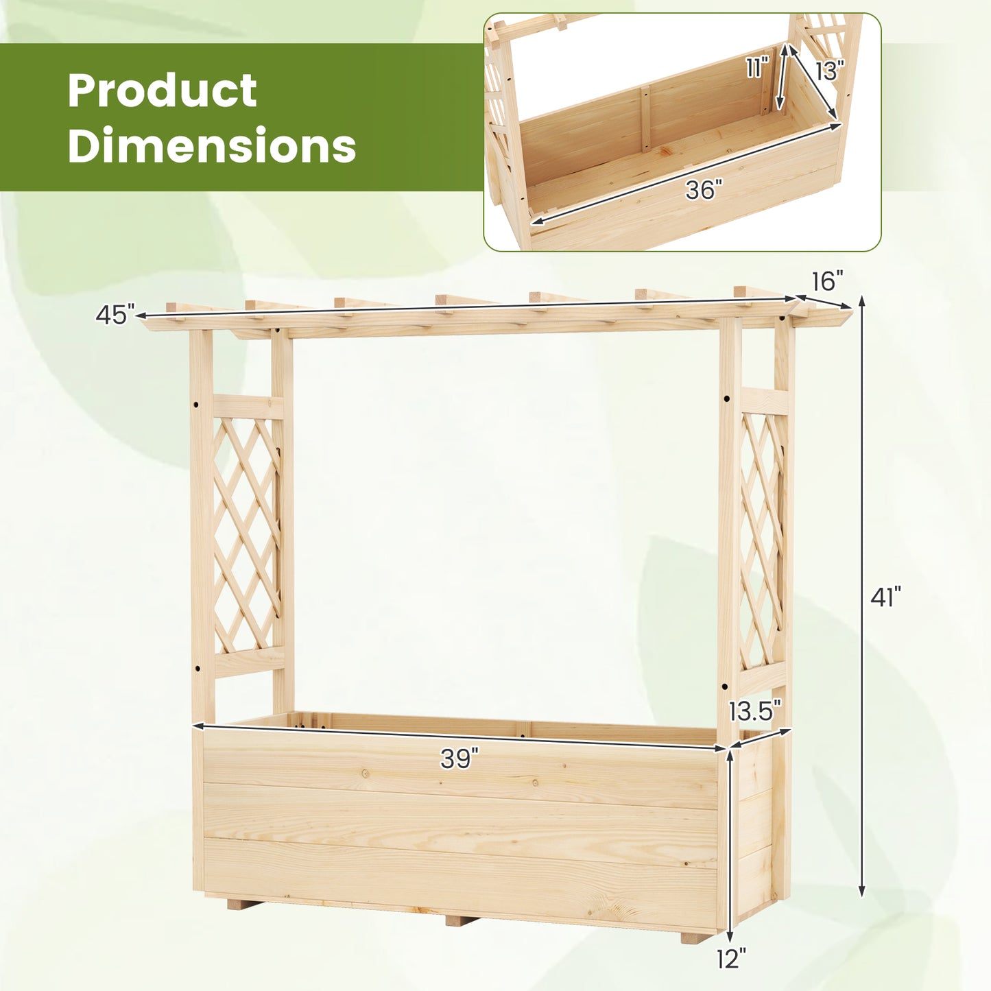 Raised Garden Bed Wooden Elevated Planter Box with Hanging Roof-L