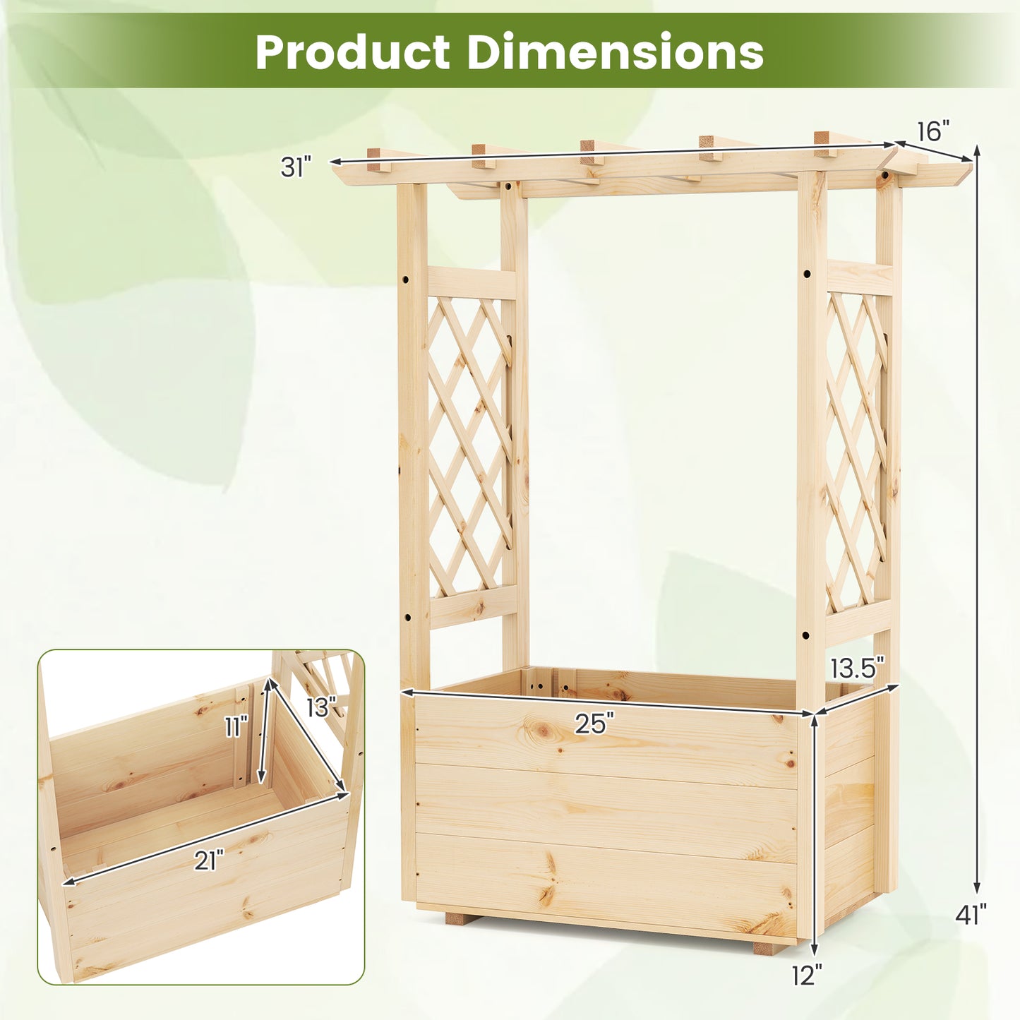 Raised Garden Bed Wooden Elevated Planter Box with Hanging Roof-S