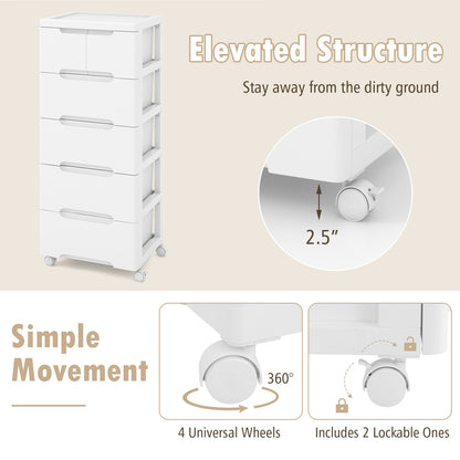 Rolling Storage Cabinet with Universal Wheels and 5/6/7 Drawers-6-Drawer