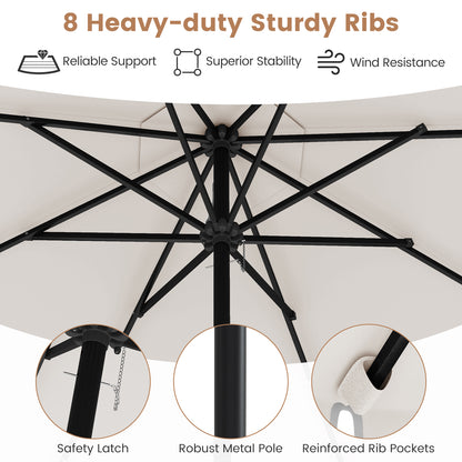 9.3 Feet Solar Patio Umbrella with 24 LED Lights Vented Top and Ruffles-Beige
