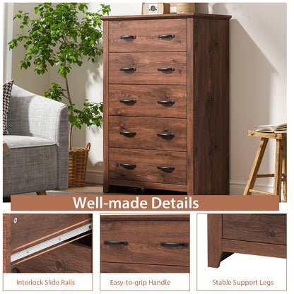 Tall Storage Dresser with 5 Pull-out Drawers for Bedroom Living Room-Walnut