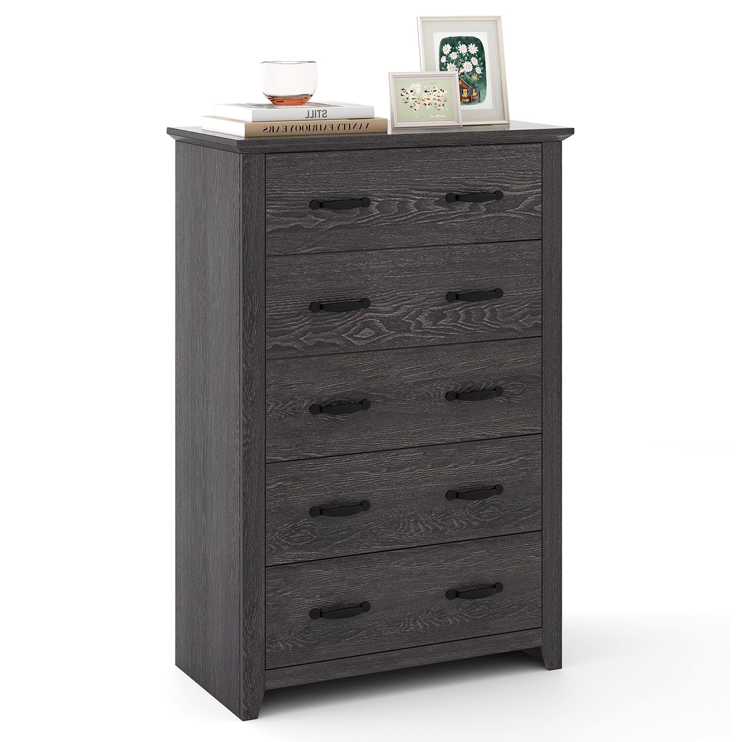 Tall Storage Dresser with 5 Pull-out Drawers for Bedroom Living Room-Gray