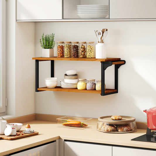 Teak Wood Wall Mounted Floating Shelves with Towel Bar