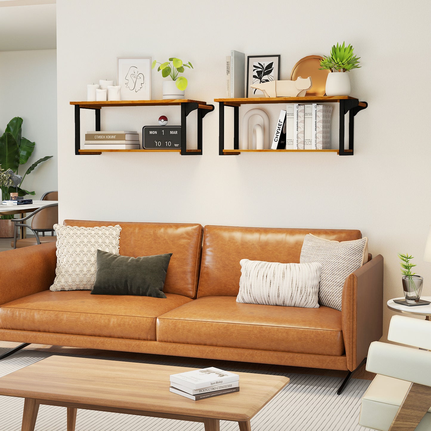 Teak Wood Wall Mounted Floating Shelves with Towel Bar