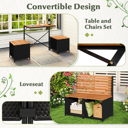 2-in-1 Transforming Picnic Table and Chairs Set with Storage