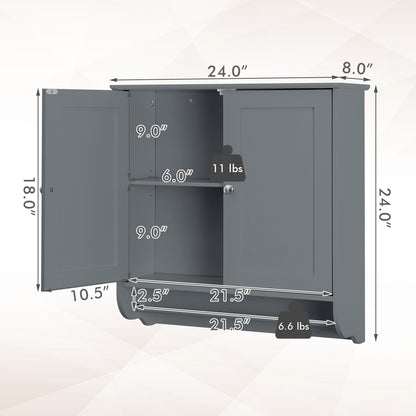 Wall Mounted Bathroom Storage Medicine Cabinet with Towel Bar-Gray