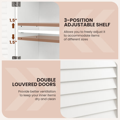2-Doors Bathroom Wall-Mounted Medicine Cabinet with Towel Bar-White