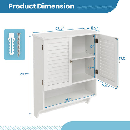 2-Doors Bathroom Wall-Mounted Medicine Cabinet with Towel Bar-White